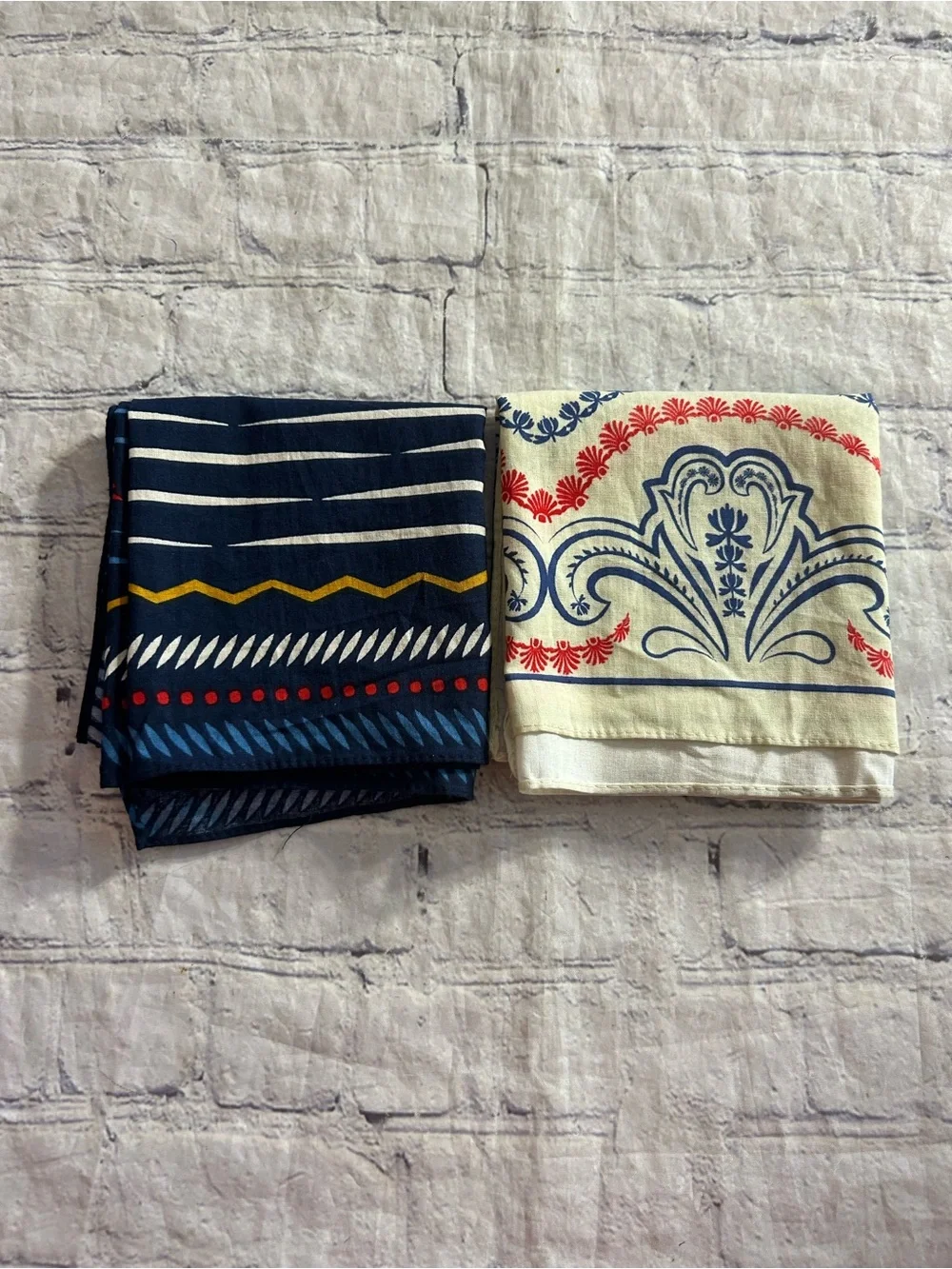LOT OF (2) 100% COTTON MULTI COLORED SQUARE HANDKERCHIEF STYLE SCARVES BOHEMIAN